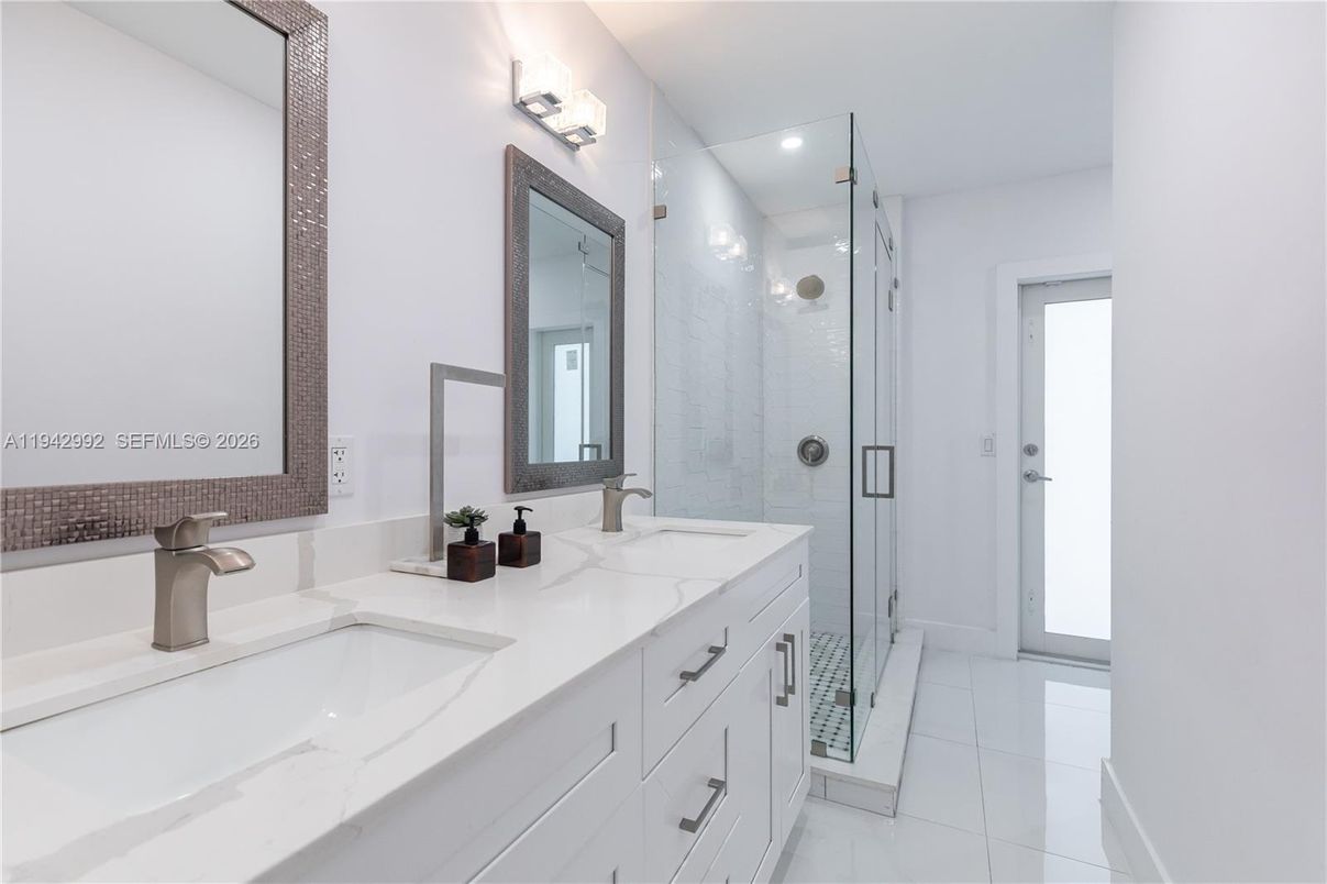 Bathroom, Dual Sink Vanities, Glass Shower, Interior, Recessed Lighting