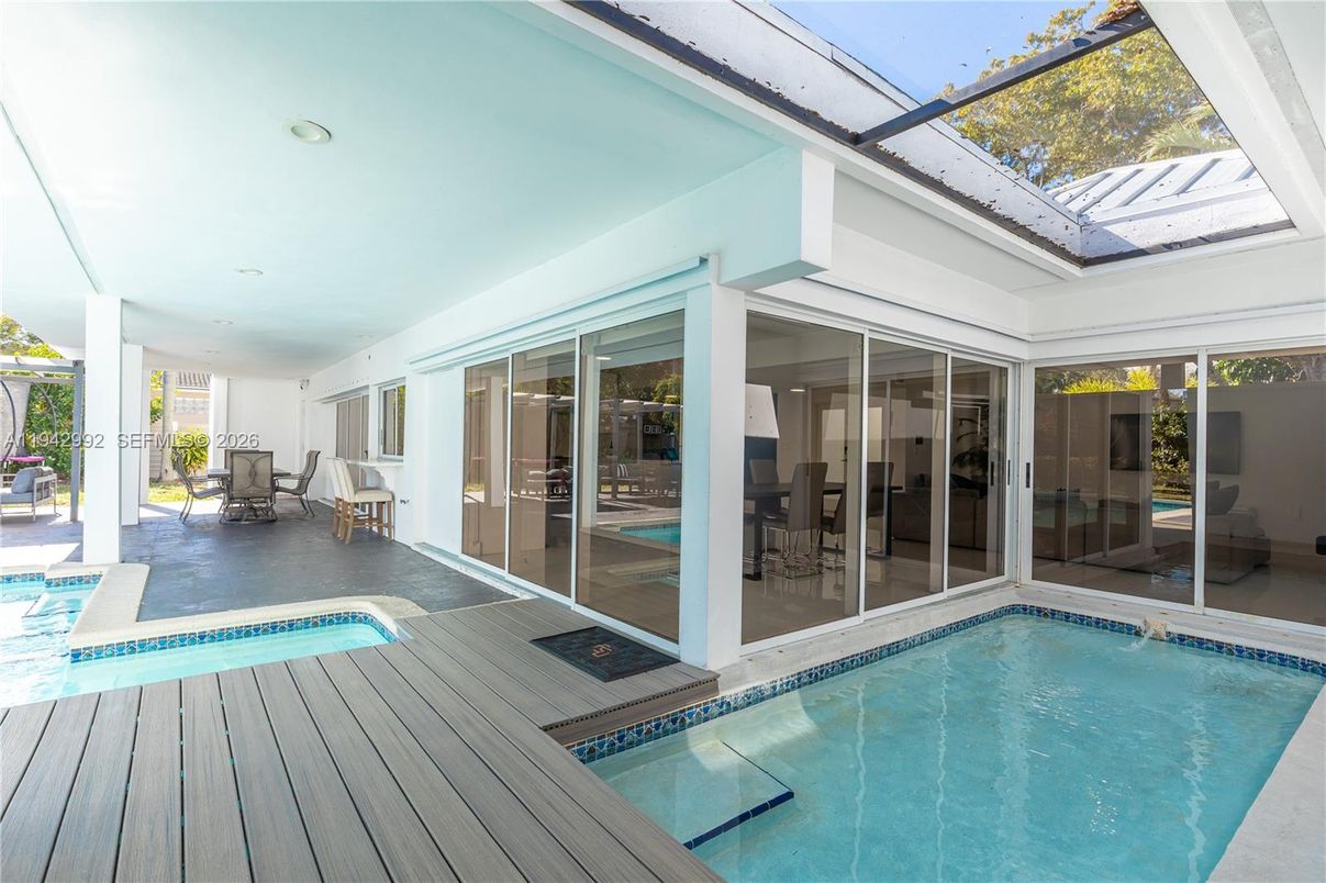 Glass Ceilings, Interior, Pool, Recessed Lighting, Sun Room, Wood Texture Flooring