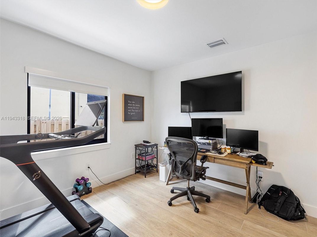 Fitness Equipment, Home Office, Interior, Wood Texture Flooring