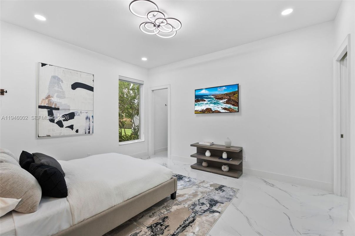 Bedroom, Interior, Marble, Pendant Lights, Recessed Lighting