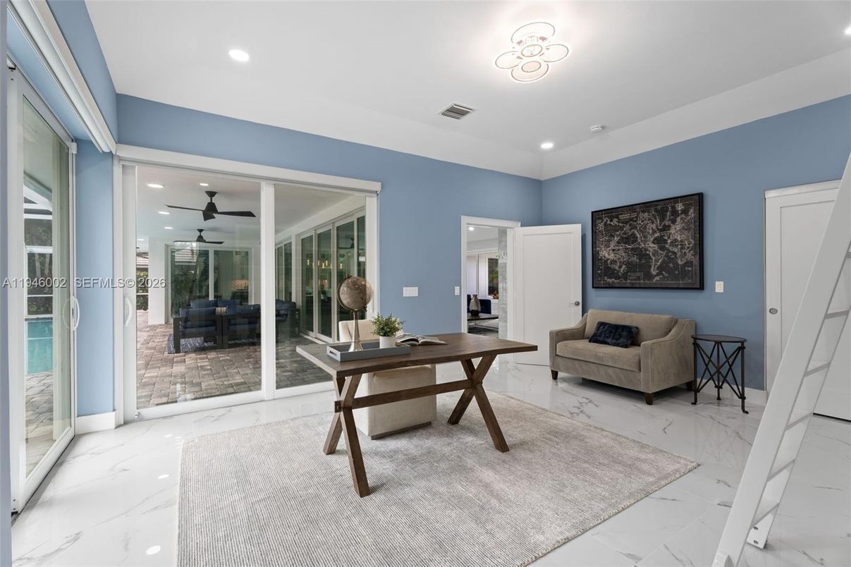 Home Office, Interior, Marble, Recessed Lighting