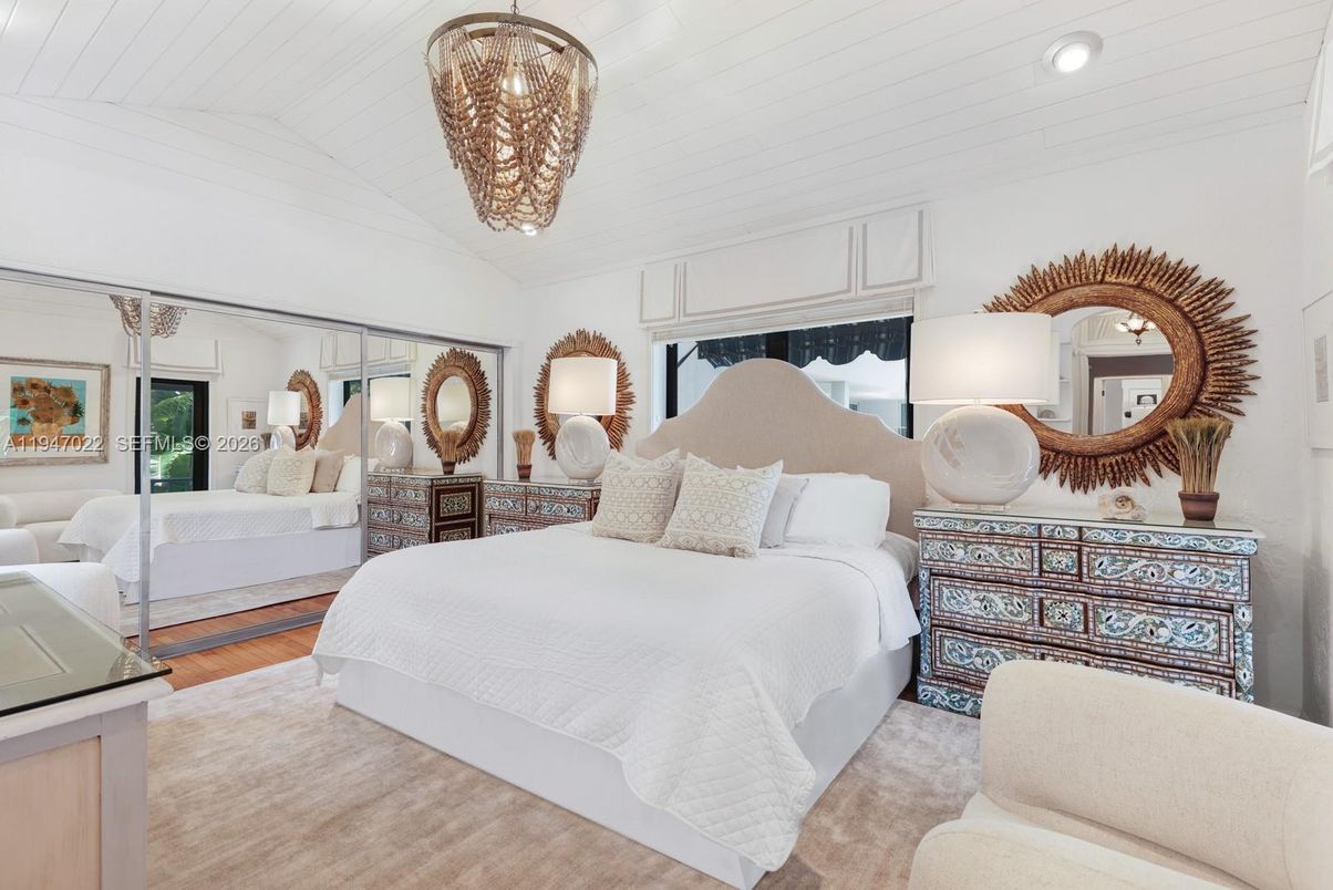 Bedroom, Chandelier, Interior, Recessed Lighting, Wood Texture Flooring