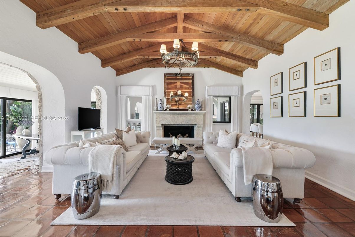Chandelier, Fireplace, Interior, Living room, Wooden Beams, Wooden Ceilings