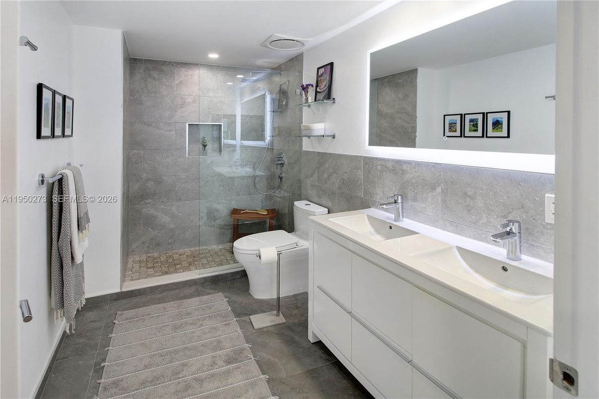Bathroom, Dual Sink Vanities, Glass Shower, Interior, Recessed Lighting
