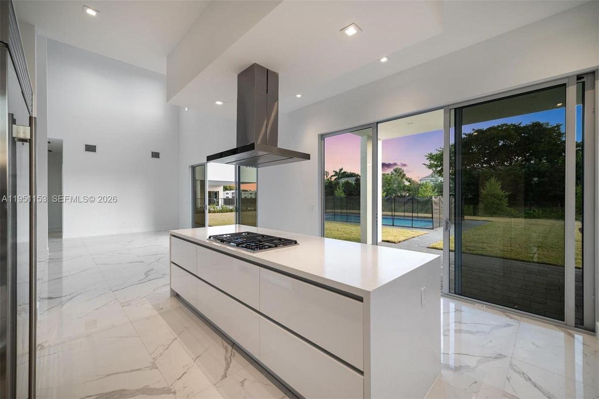 Interior, Kitchen, Marble, Recessed Lighting, Stainless Steel Appliances, Water