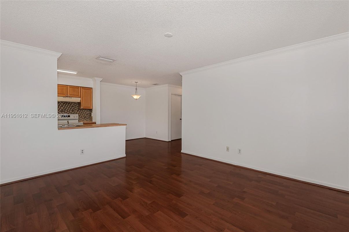 Empty room, Interior, Kitchen, Pendant Lights, Wood Texture Flooring