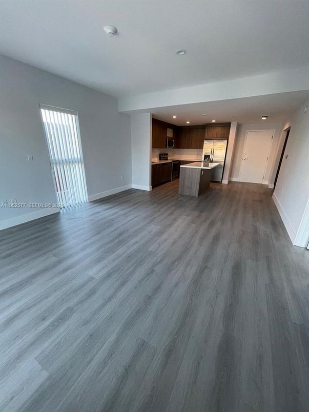 Empty room, Interior, Kitchen, Recessed Lighting, Wood Texture Flooring
