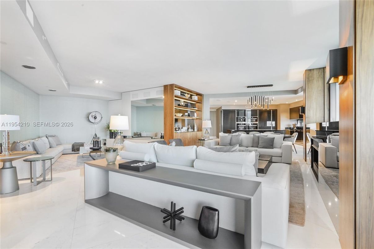 Dining room, Interior, Kitchen, Living room, Marble, Pendant Lights, Recessed Lighting, Stainless Steel Appliances