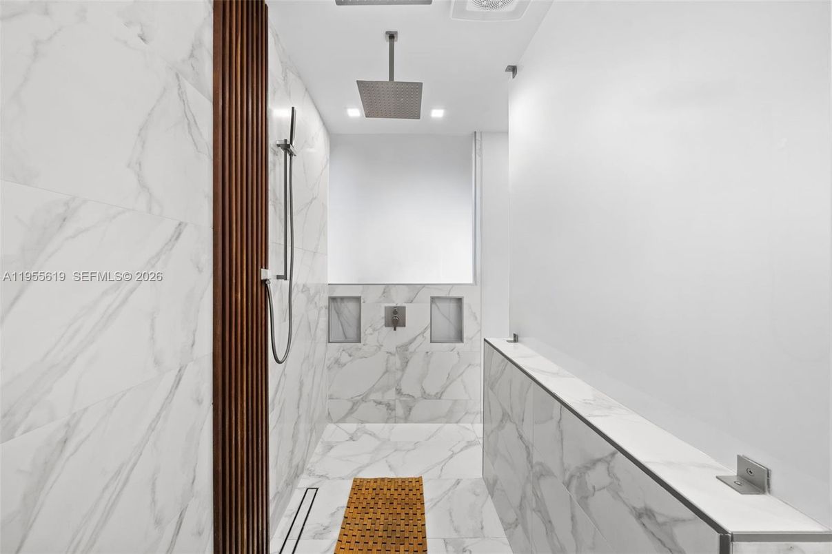 Bathroom, Interior, Marble, Marble Walls, Recessed Lighting