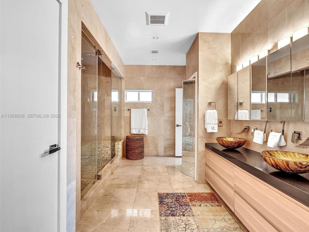 Bathroom, Dual Sink Vanities, Glass Shower, Interior, Recessed Lighting