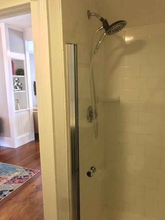 Bathroom, Glass Shower, Interior, Wood Texture Flooring