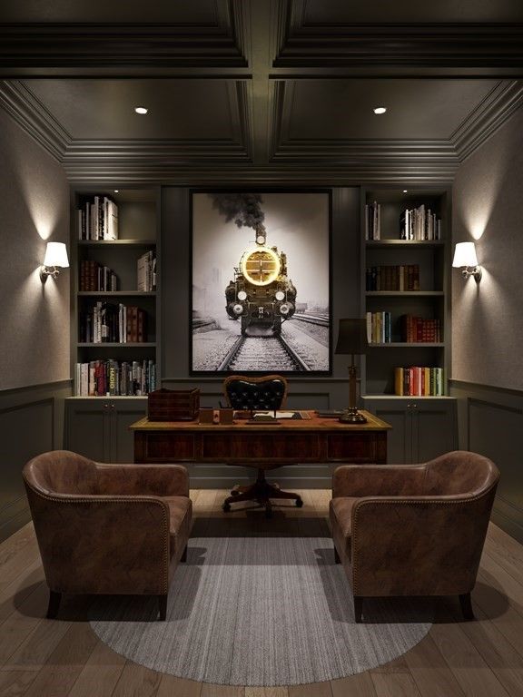 Home Office, Interior, Recessed Lighting, Wood Texture Flooring