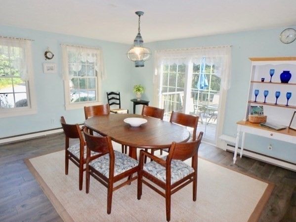 Dining room, Interior, Pendant Lights, Wood Texture Flooring