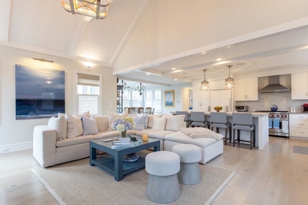 Dining room, Interior, Kitchen, Living room, Pendant Lights, Recessed Lighting, Stainless Steel Appliances, Water, Wood Texture Flooring