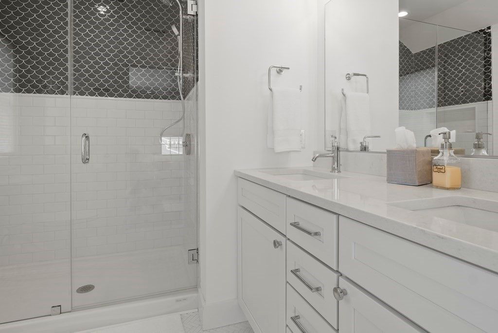 Bathroom, Dual Sink Vanities, Glass Shower, Interior, Recessed Lighting