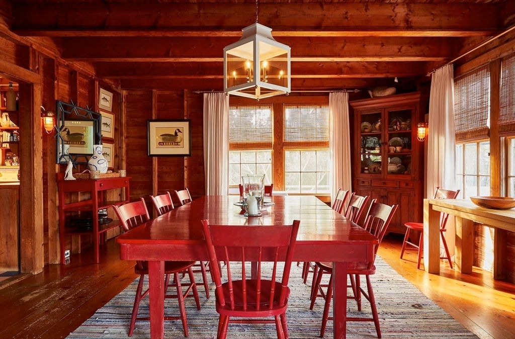 Dining room, Interior, Pendant Lights, Wooden Beams, Wooden Ceilings, Wood Texture Flooring, Wooden Walls