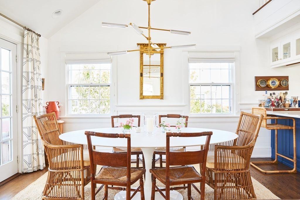 Dining room, Interior, Pendant Lights, Wood Texture Flooring