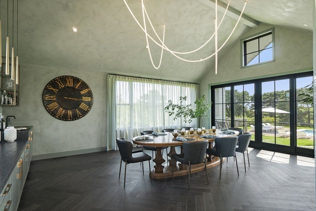 Dining room, Interior, Recessed Lighting, Wood Texture Flooring