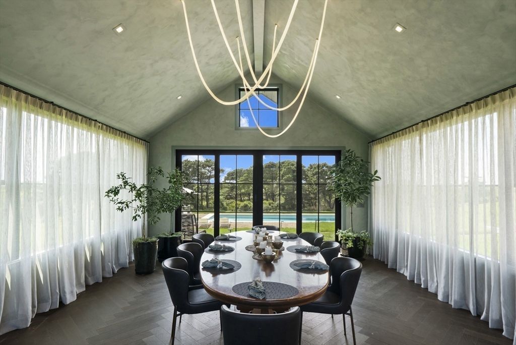 Dining room, Interior, Recessed Lighting, Wood Texture Flooring