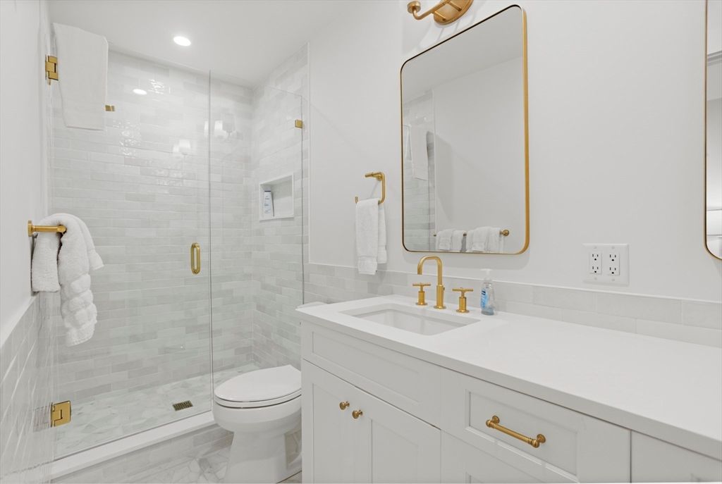 Bathroom, Glass Shower, Interior, Marble, Recessed Lighting