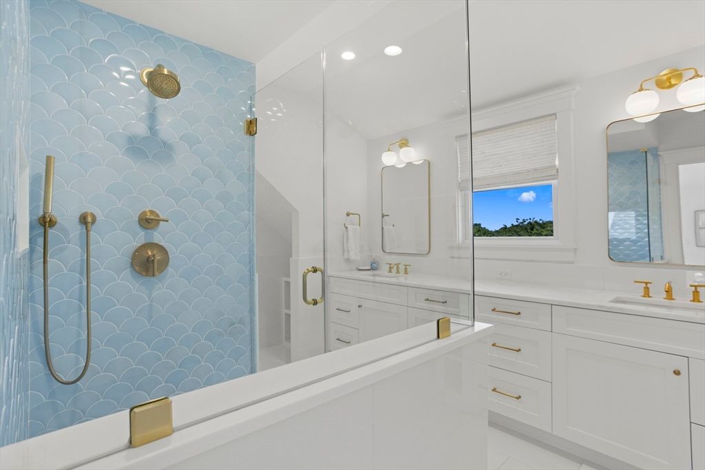 Bathroom, Dual Sink Vanities, Glass Shower, Interior, Recessed Lighting