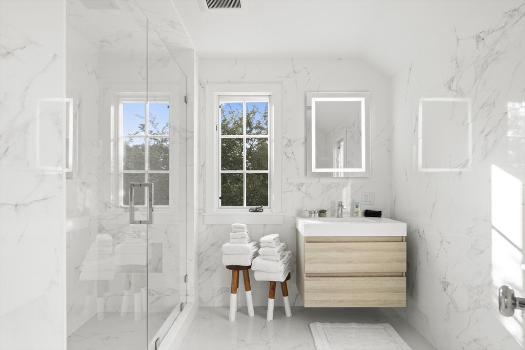 Bathroom, Glass Shower, Interior, Marble, Marble Walls