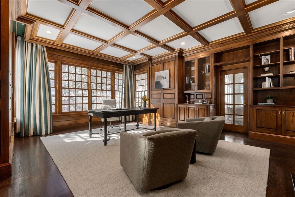 Home Office, Interior, Recessed Lighting, Wooden Beams, Wood Texture Flooring, Wooden Walls