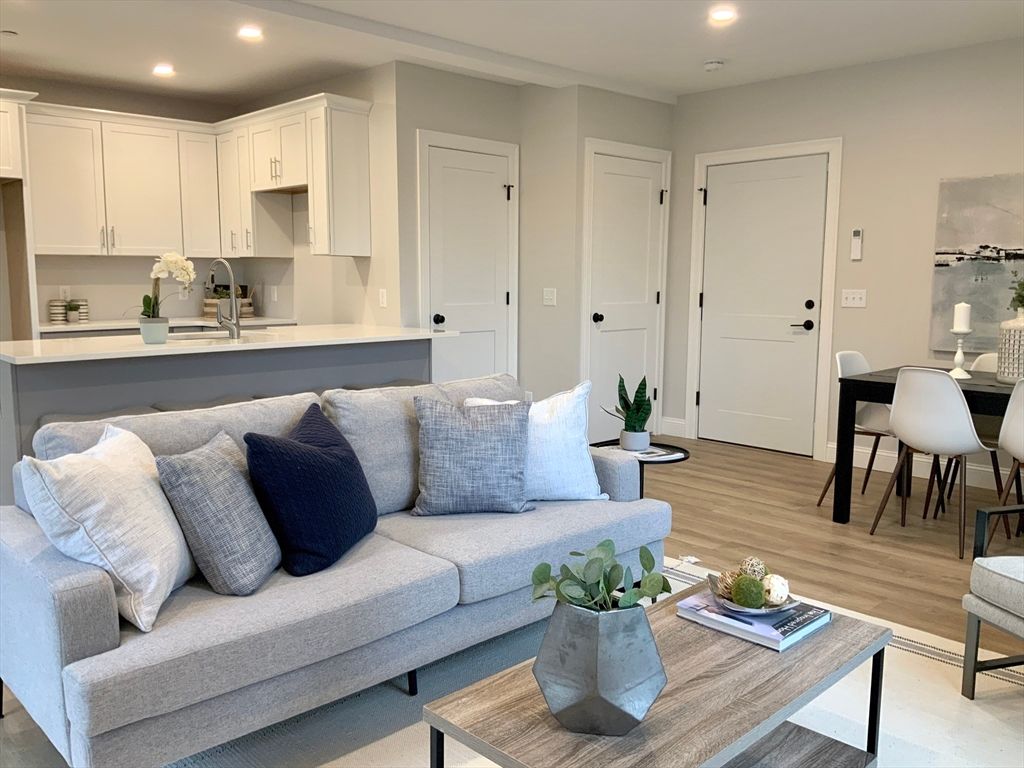 Dining room, Interior, Kitchen, Living room, Recessed Lighting, Wood Texture Flooring