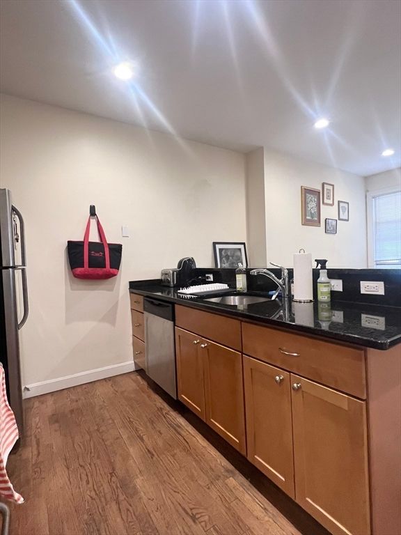 Interior, Kitchen, Recessed Lighting, Wood Texture Flooring