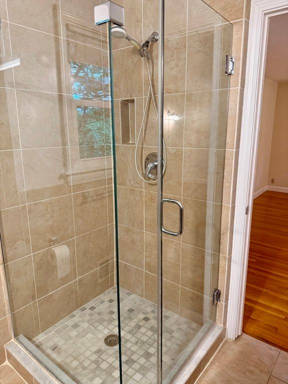 Bathroom, Glass Shower, Interior, Wood Texture Flooring