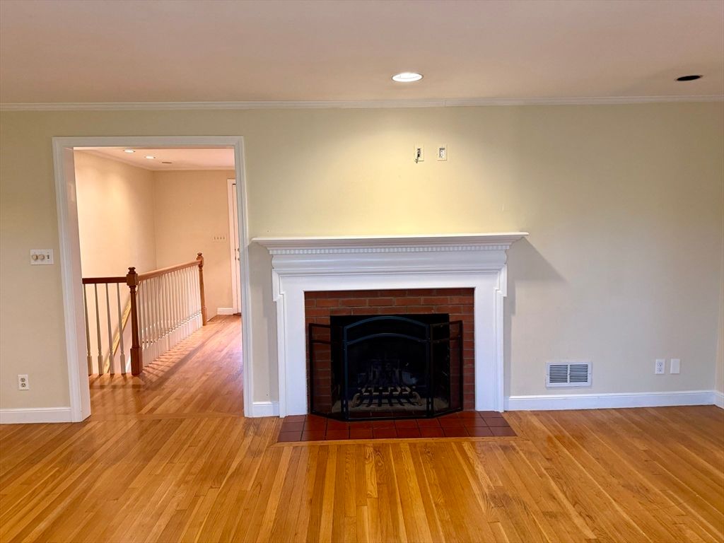 Fireplace, Interior, Recessed Lighting, Wood Texture Flooring