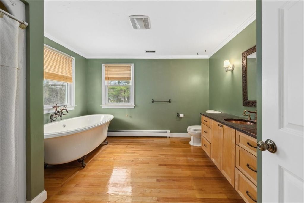 Bathroom, Dual Sink Vanities, Free Standing Baths, Interior, Wood Texture Flooring