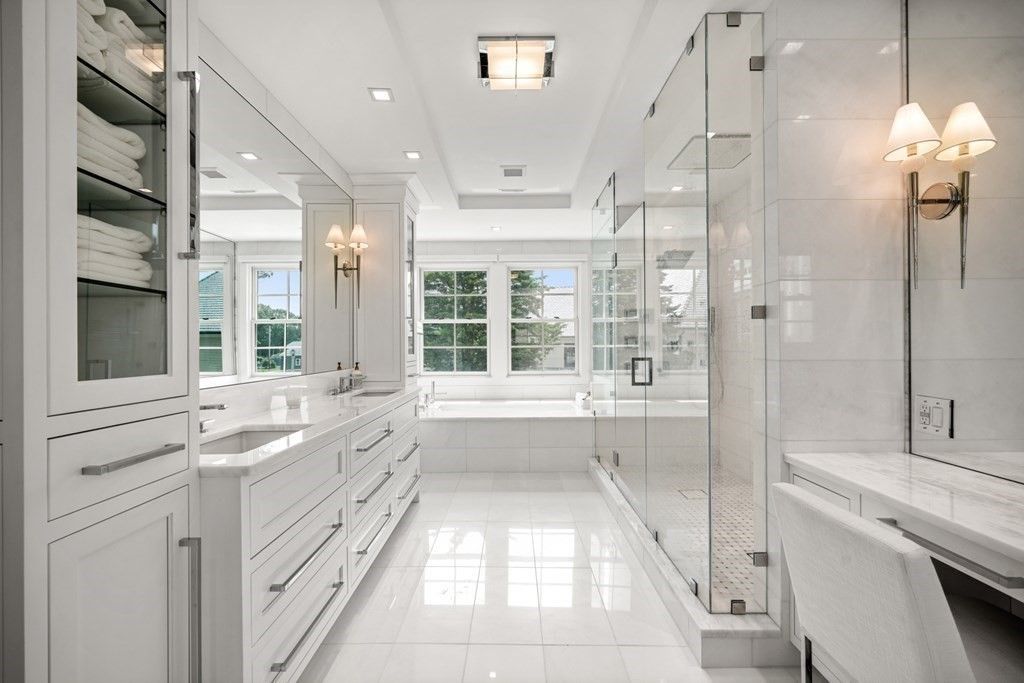 Bathroom, Dual Sink Vanities, Glass Shower, Interior, Recessed Lighting