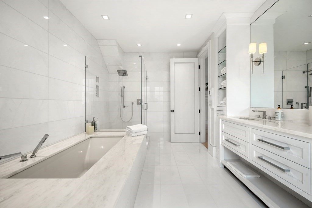 Bathroom, Dual Sink Vanities, Glass Shower, Interior, Recessed Lighting