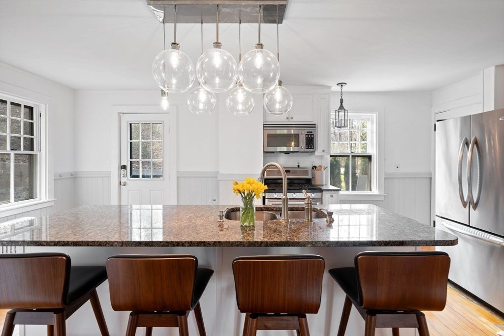 Interior, Kitchen, Pendant Lights, Stainless Steel Appliances, Wood Texture Flooring