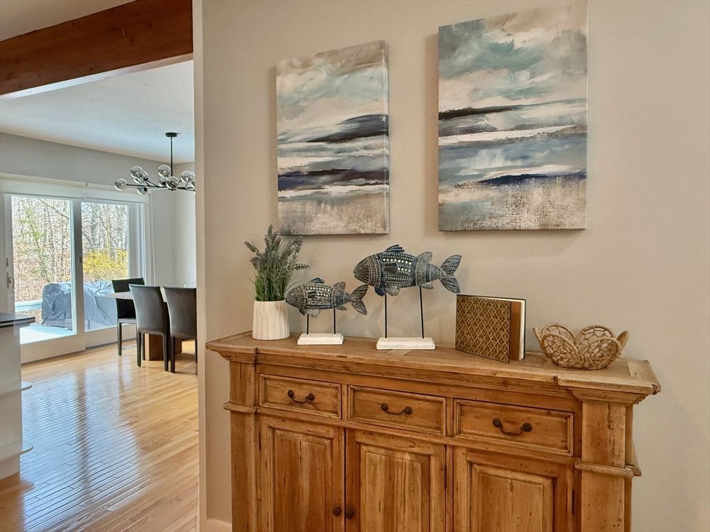 Chandelier, Dining room, Interior, Wooden Beams, Wood Texture Flooring