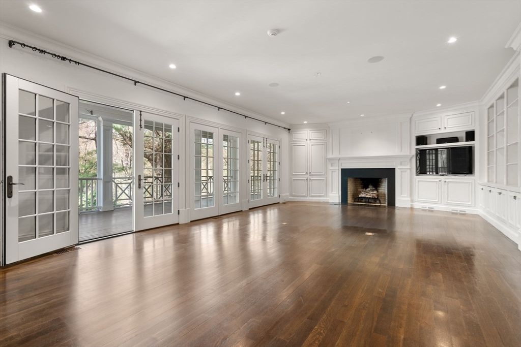 Empty room, Fireplace, Interior, Recessed Lighting, Wood Texture Flooring