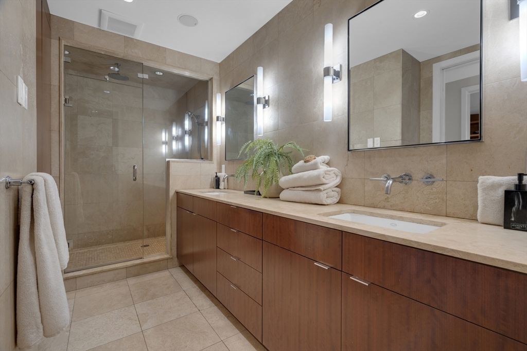 Bathroom, Dual Sink Vanities, Glass Shower, Interior, Recessed Lighting