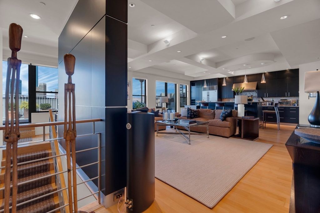 Dining room, Interior, Kitchen, Living room, Recessed Lighting, Wood Texture Flooring