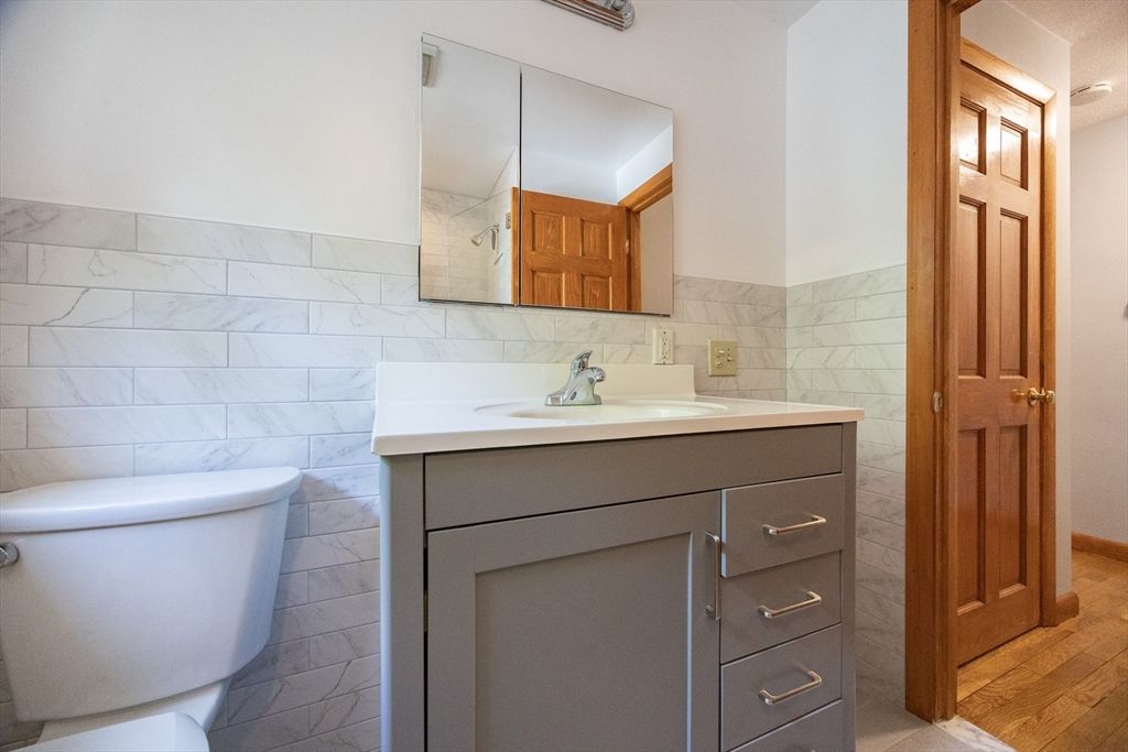 Bathroom, Interior, Marble Walls, Wood Texture Flooring