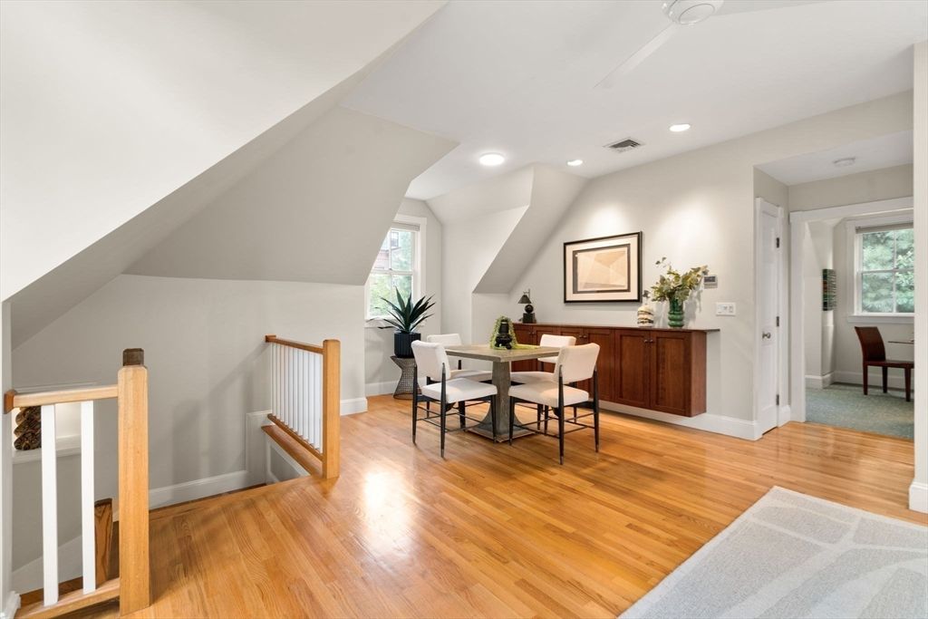 Dining room, Interior, Recessed Lighting, Wood Texture Flooring