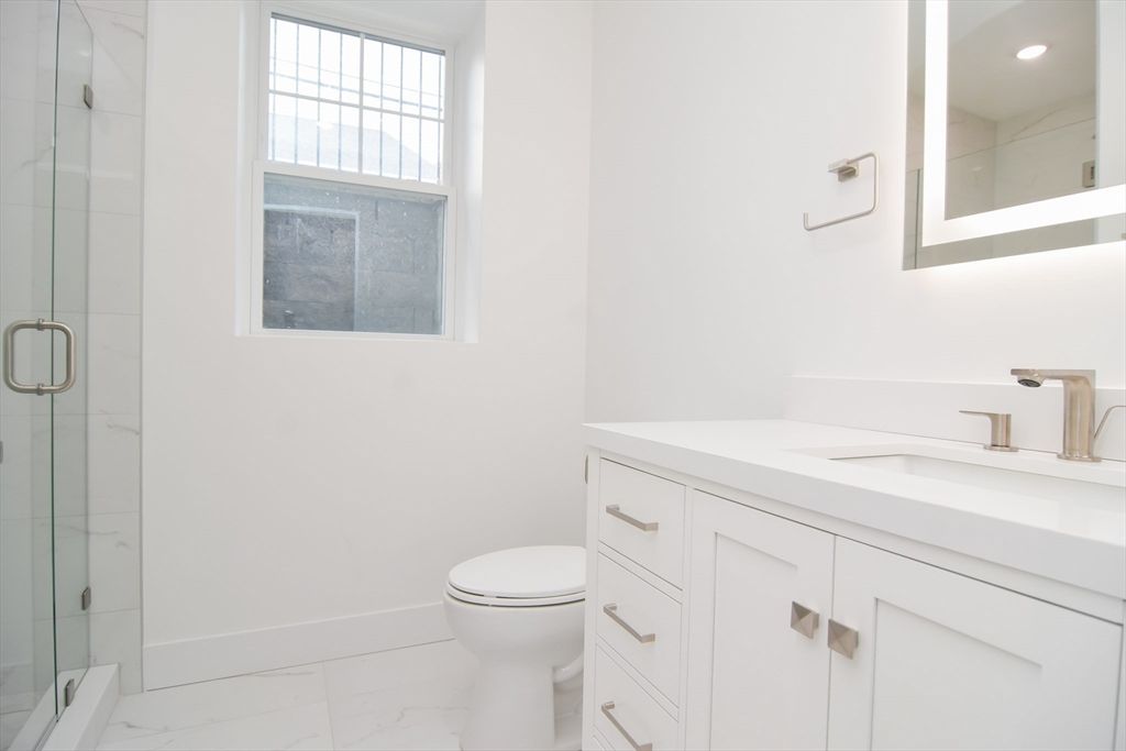 Bathroom, Glass Shower, Interior, Marble, Marble Walls, Recessed Lighting