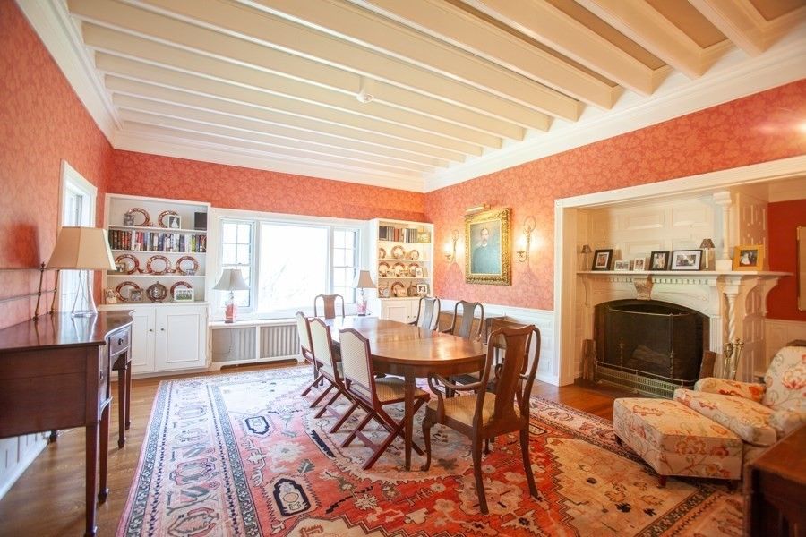 Dining room, Fireplace, Interior, Wood Texture Flooring