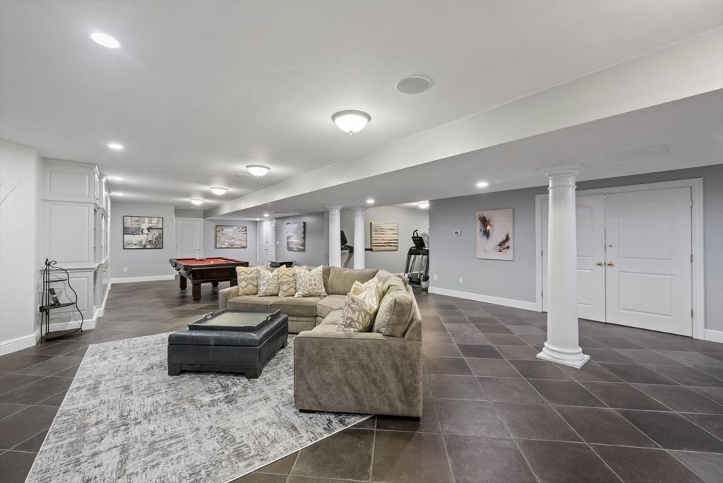 Billiard Table, Fitness Equipment, Game Room, Interior, Living room, Recessed Lighting