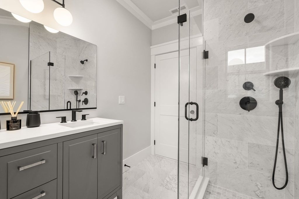 Bathroom, Glass Shower, Interior, Marble, Marble Walls