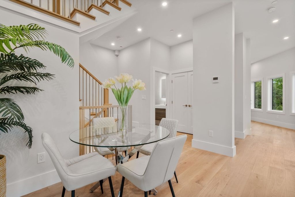 Dining room, Interior, Recessed Lighting, Wood Texture Flooring