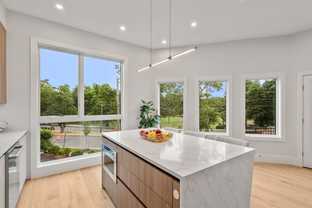 Interior, Kitchen, Pendant Lights, Recessed Lighting, Wood Texture Flooring