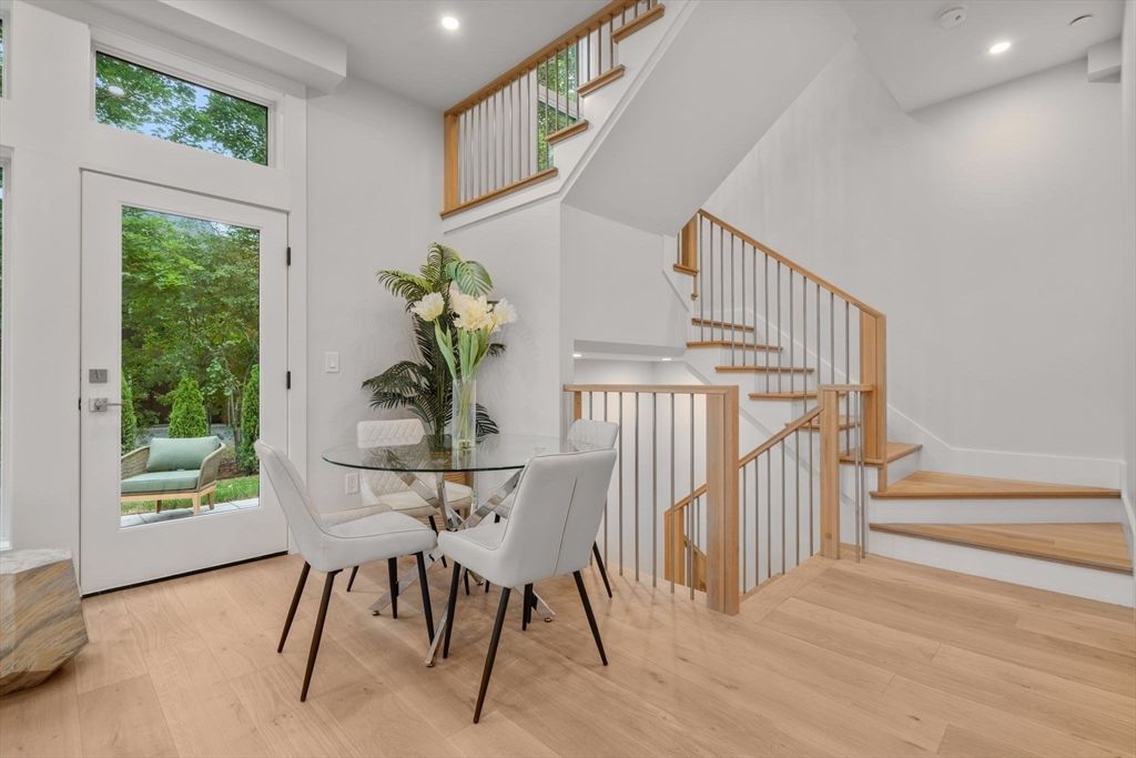Dining room, Interior, Recessed Lighting, Wood Texture Flooring
