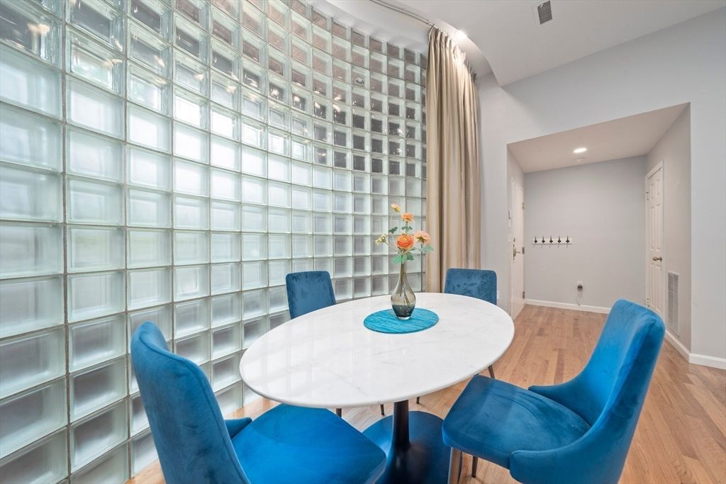 Dining room, Interior, Recessed Lighting, Wood Texture Flooring