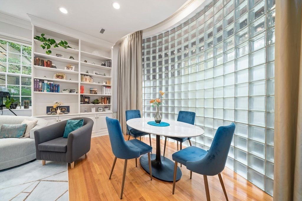 Dining room, Interior, Recessed Lighting, Wood Texture Flooring